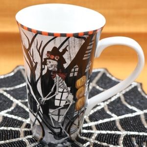 222 FIFTH BICYCLE SKELETON BOO WOMAN HALLOWEEN TALL LATTE COFFEE MUG - NEW